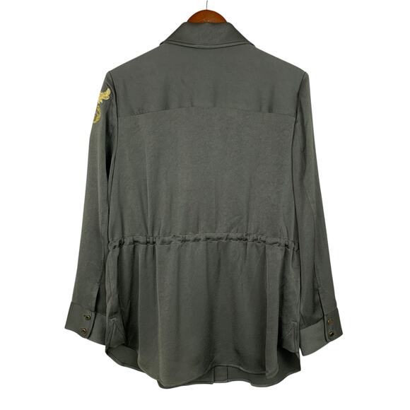 New Chicos Black Label Jacket Shacket Green Military Applique Women's 2 L 12 - Picture 6 of 10